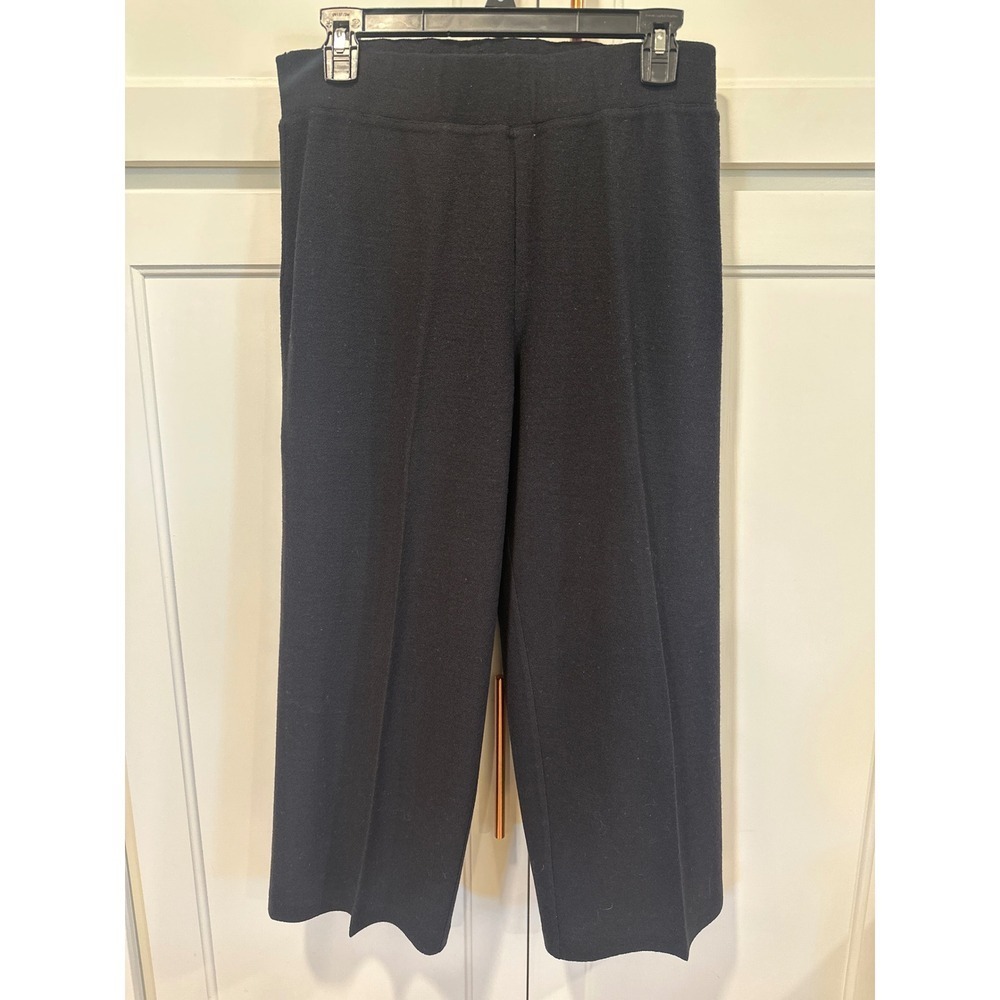 Eileen Fisher Black Knit Cropped Pants Size S wide leg made in USA dress
